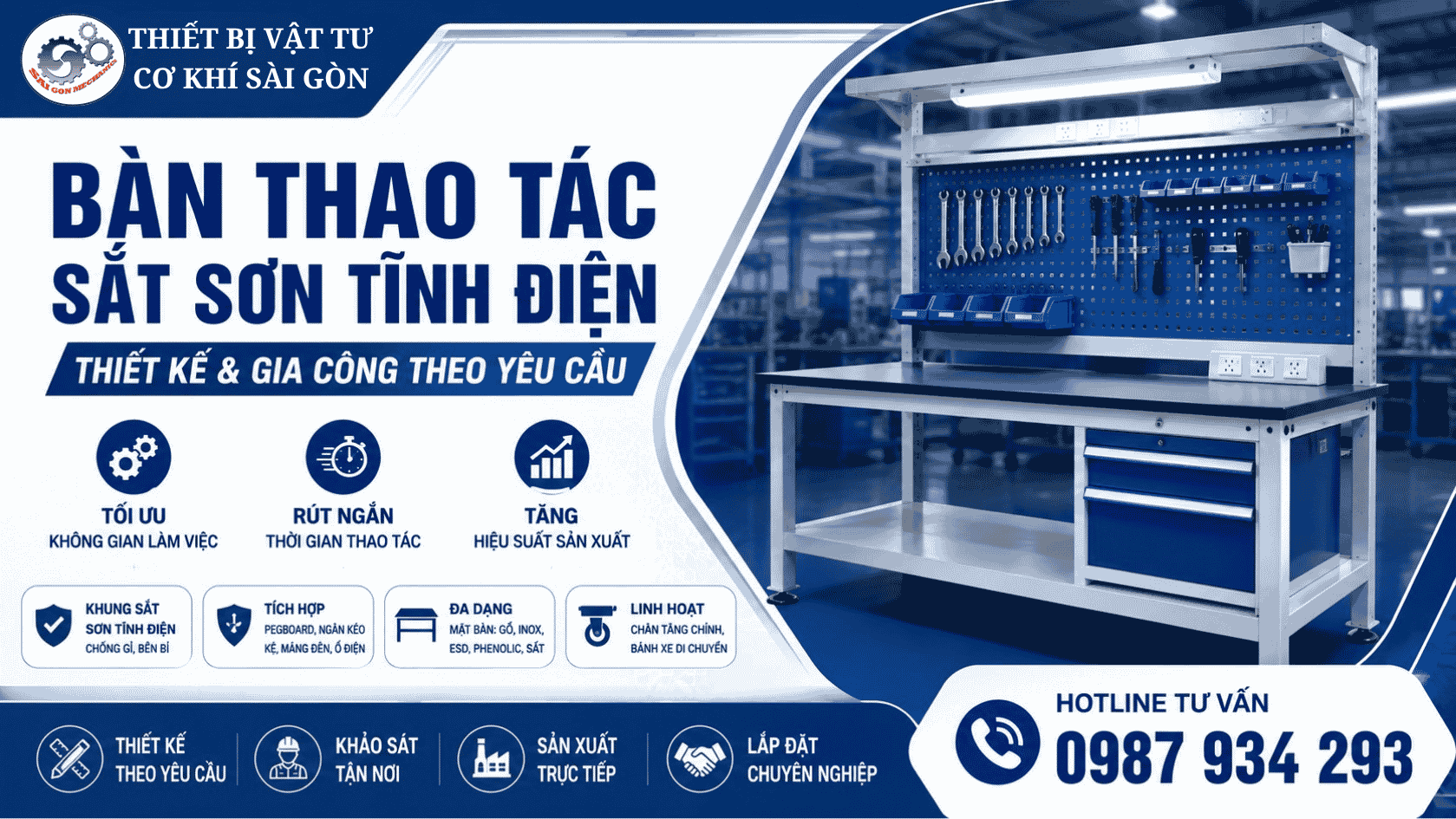bàn thao tác sắt sơn tĩnh điện